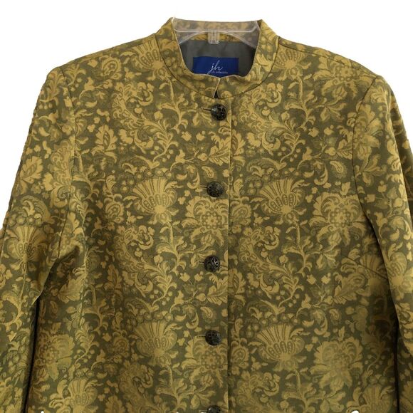 JH Collectible Tapestry Jacket Women Size XL Chartreuse Floral Brocade Mandarin - Picture 3 of 14